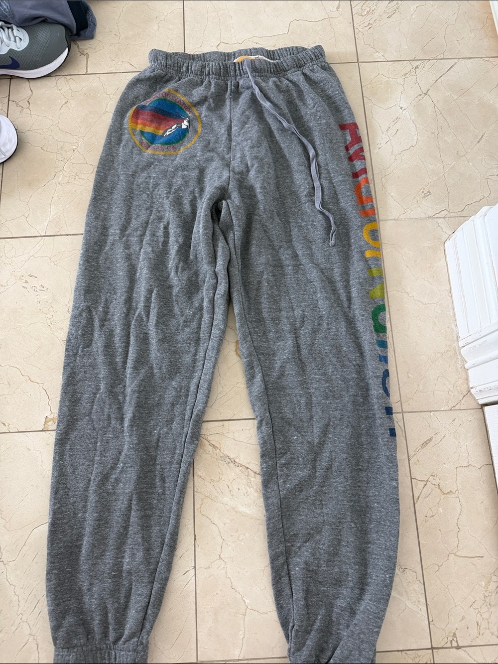 Aviator Nation Gray Sweatpants with Rainbow Stripe & Side Logo